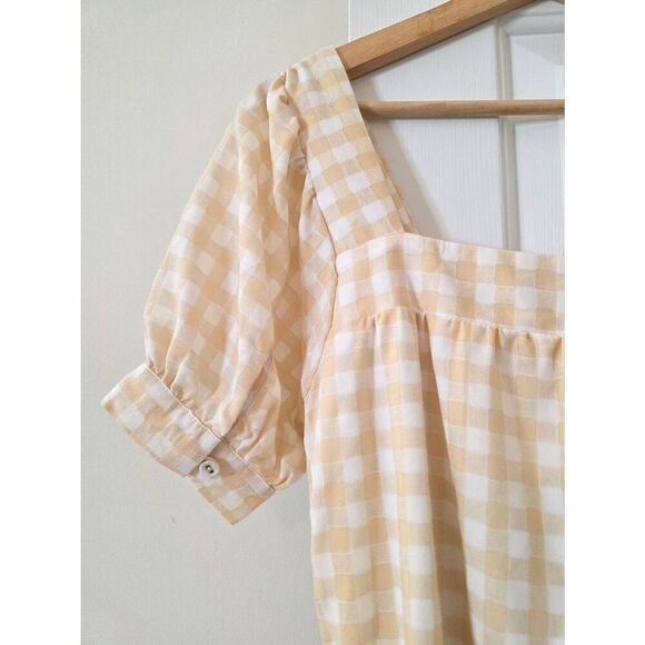 Lulus Love Me Sweeter Peach Gingham Puff Sleeve Midi Dress M NWOT - Picture 8 of 10